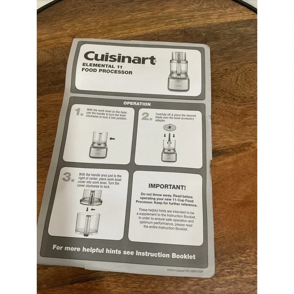 Cuisinart Food Processor FP-11 Series Booklet Instructions Manual Only